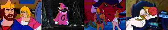 (Stills from 'Prince Adam No More', 'The Rarest Gift Of All', 'The Dragon's Gift', and 'Teela's Quest'.)